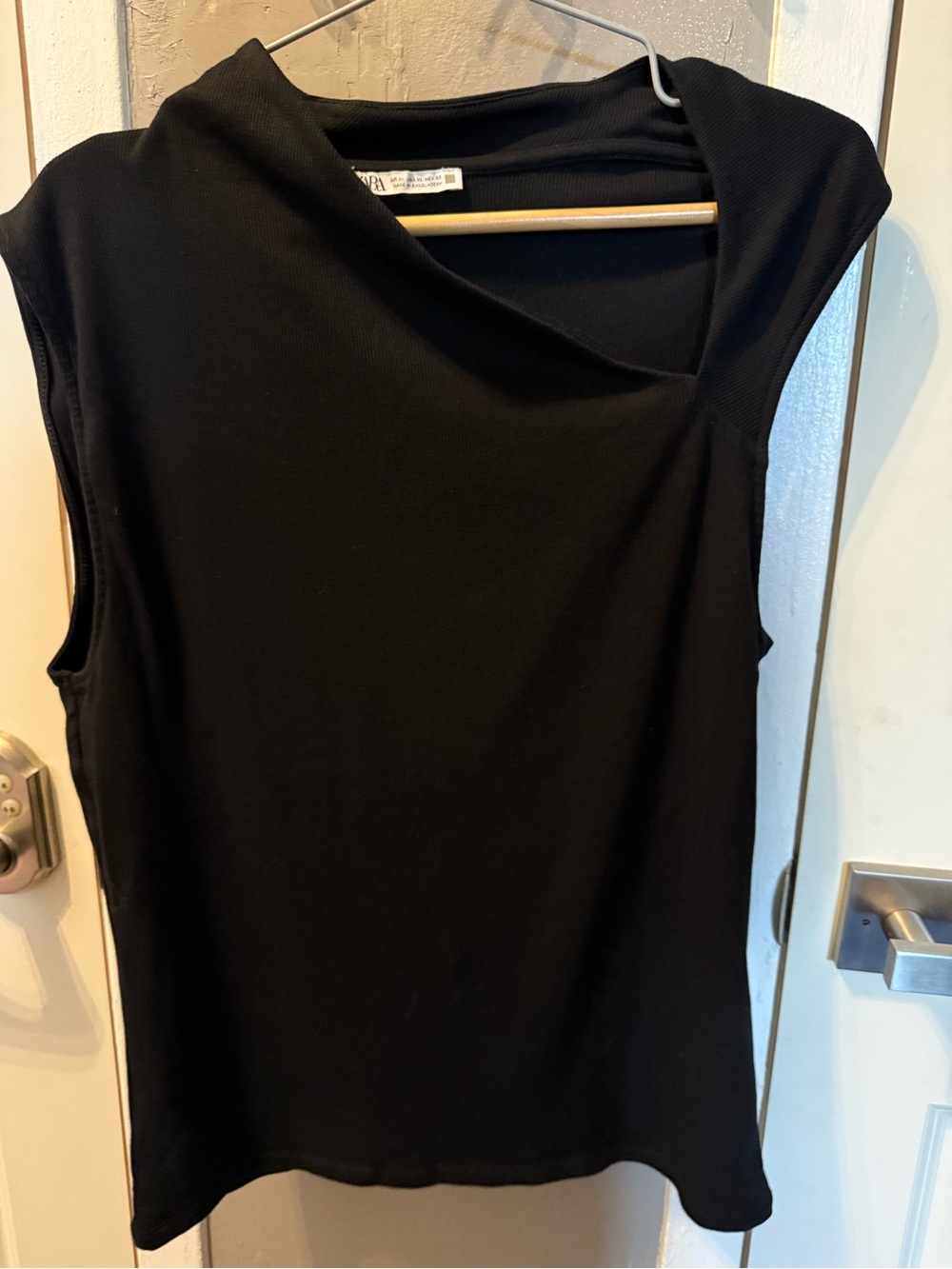 Zara Black Sleeveless Asymmetric Neck Top